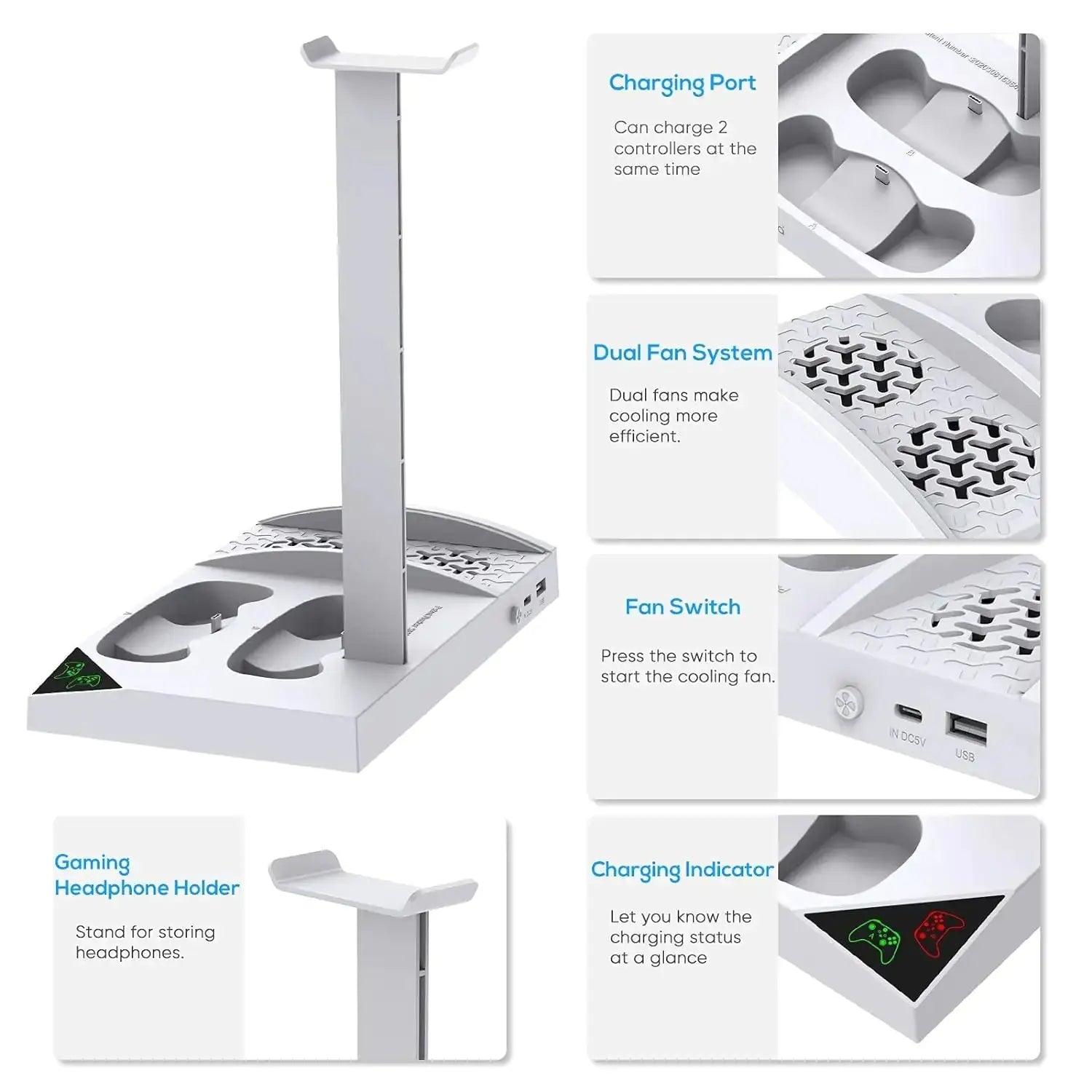 Charger Stand with Cooling Fan for Xbox Series S Console and Controller,Vertical Dual Charging Dock Accessories with 2 X 1400Mah Rechargeable Battery and Cover, Earphone Bracket for XSS G Cameron Sales